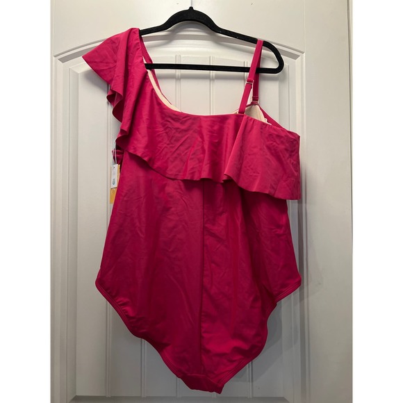 NWT Kona Sol Women’s High‎ Coverage One Piece Ruffled Bathing Suit Size 20 Pink - Picture 4 of 5